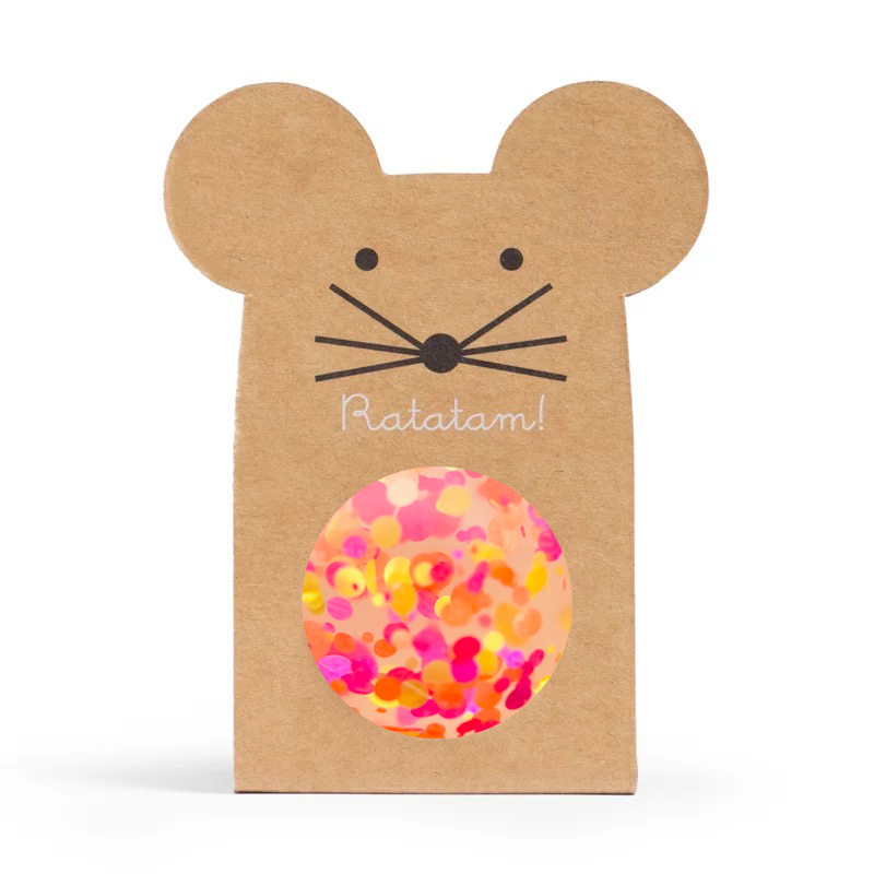 Pelota saltarina (43 mm) - Confeti Rosa, Naranja y Amarillo
