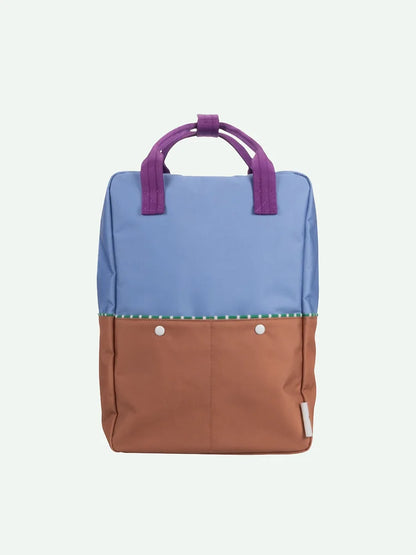 Mochila (L) - Bolsillo Frontal - Azul + Marrón