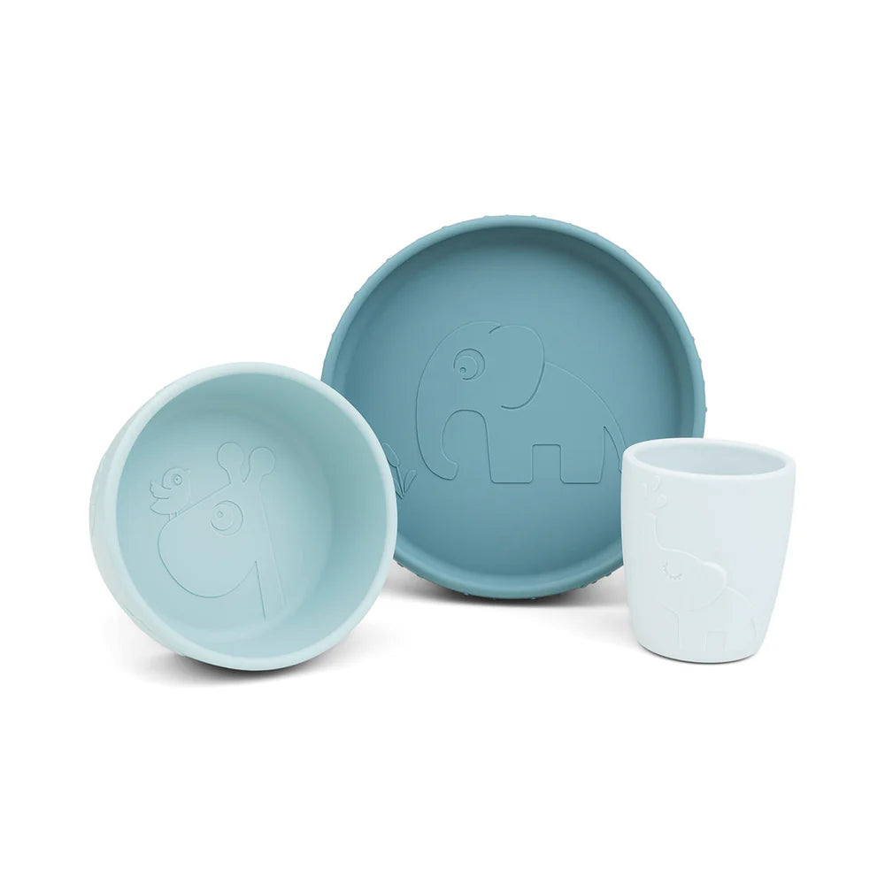Vajilla silicona (set de 3 piezas) - Azul pastel