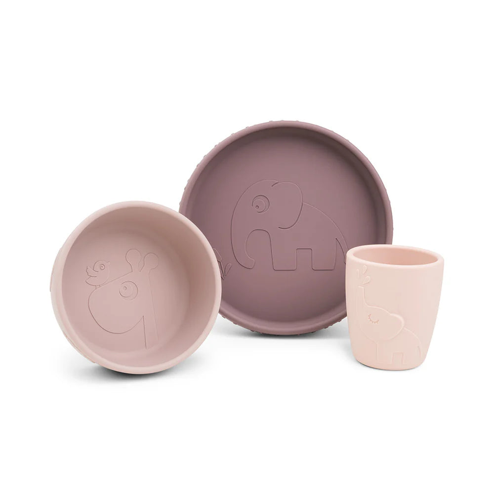 Vajilla silicona (set de 3 piezas) - Rosa pastel