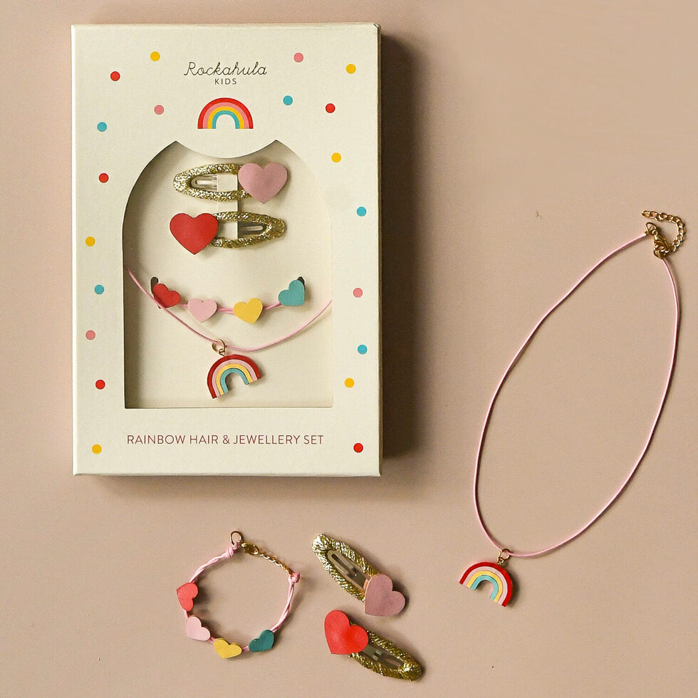 Set Joyería y Horquillas - Corazón y Arcoiris