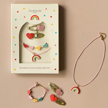 Set Joyería y Horquillas - Corazón y Arcoiris