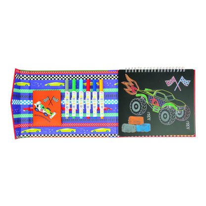 Cuaderno pizarra y rotuladores de tiza - Coches