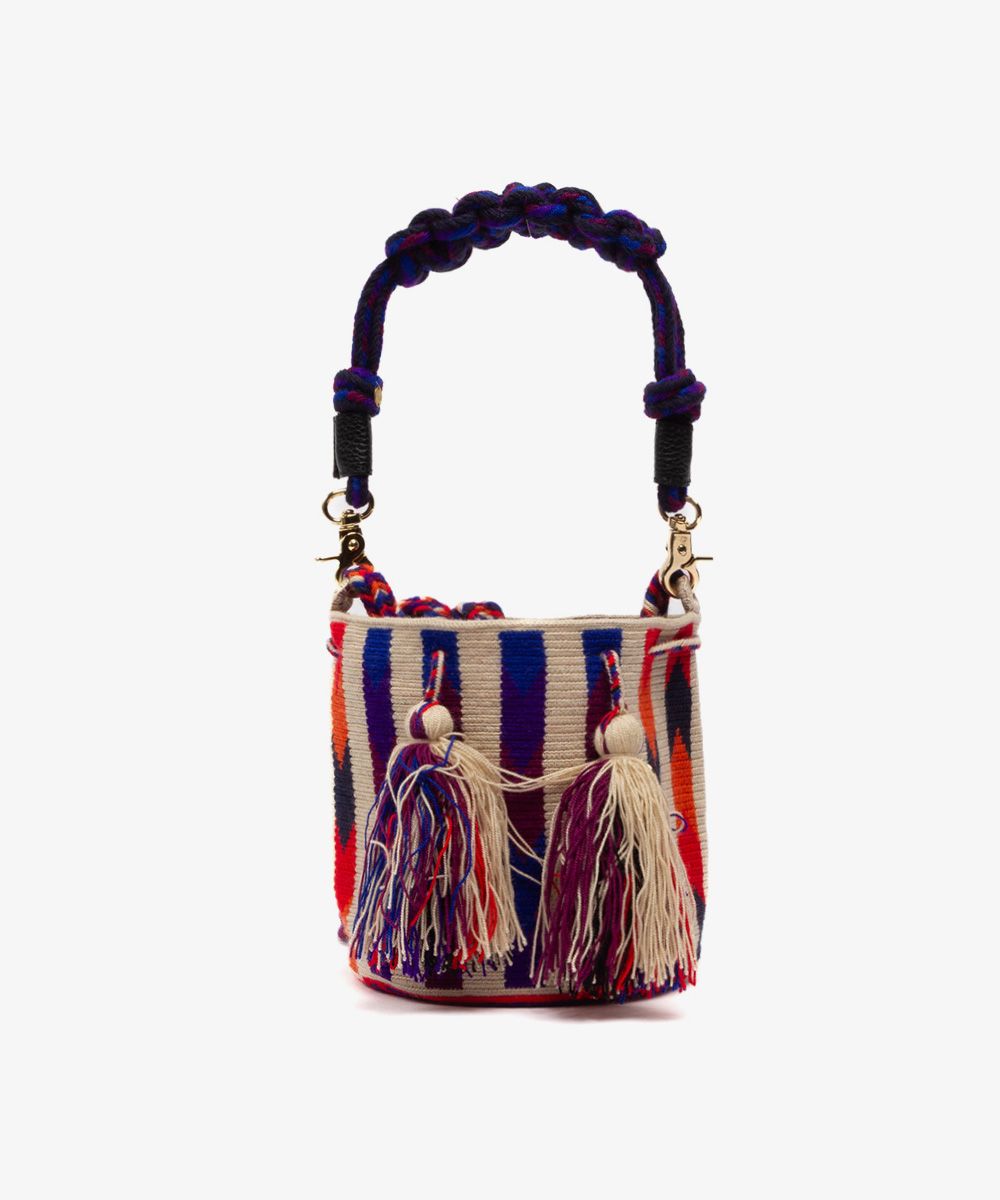 Bolso Cruzado - M con asa de macramé - Quebec - Azul real y naranja