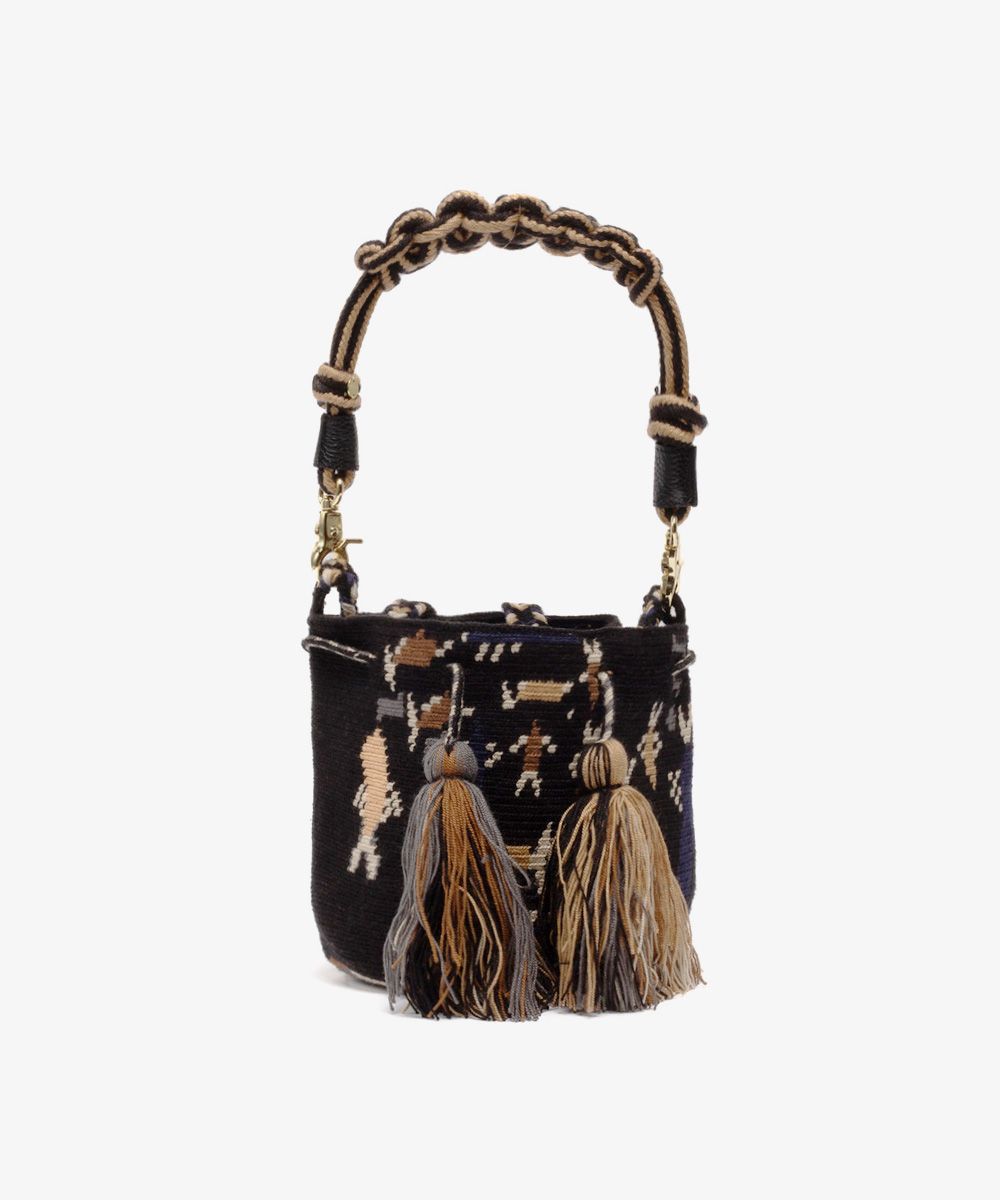 Bolso Cruzado - M con asa de macramé - Penélope - Negro y azul