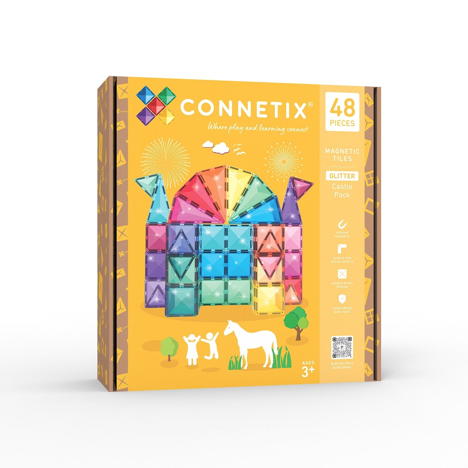 Connetix Bloques magnéticos - ¡¡Edición purpurina!! - Pack Castillo - 48 piezas (EXTENSIÓN)