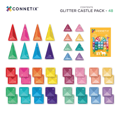 Connetix Bloques magnéticos - ¡¡Edición purpurina!! - Pack Castillo - 48 piezas (EXTENSIÓN)
