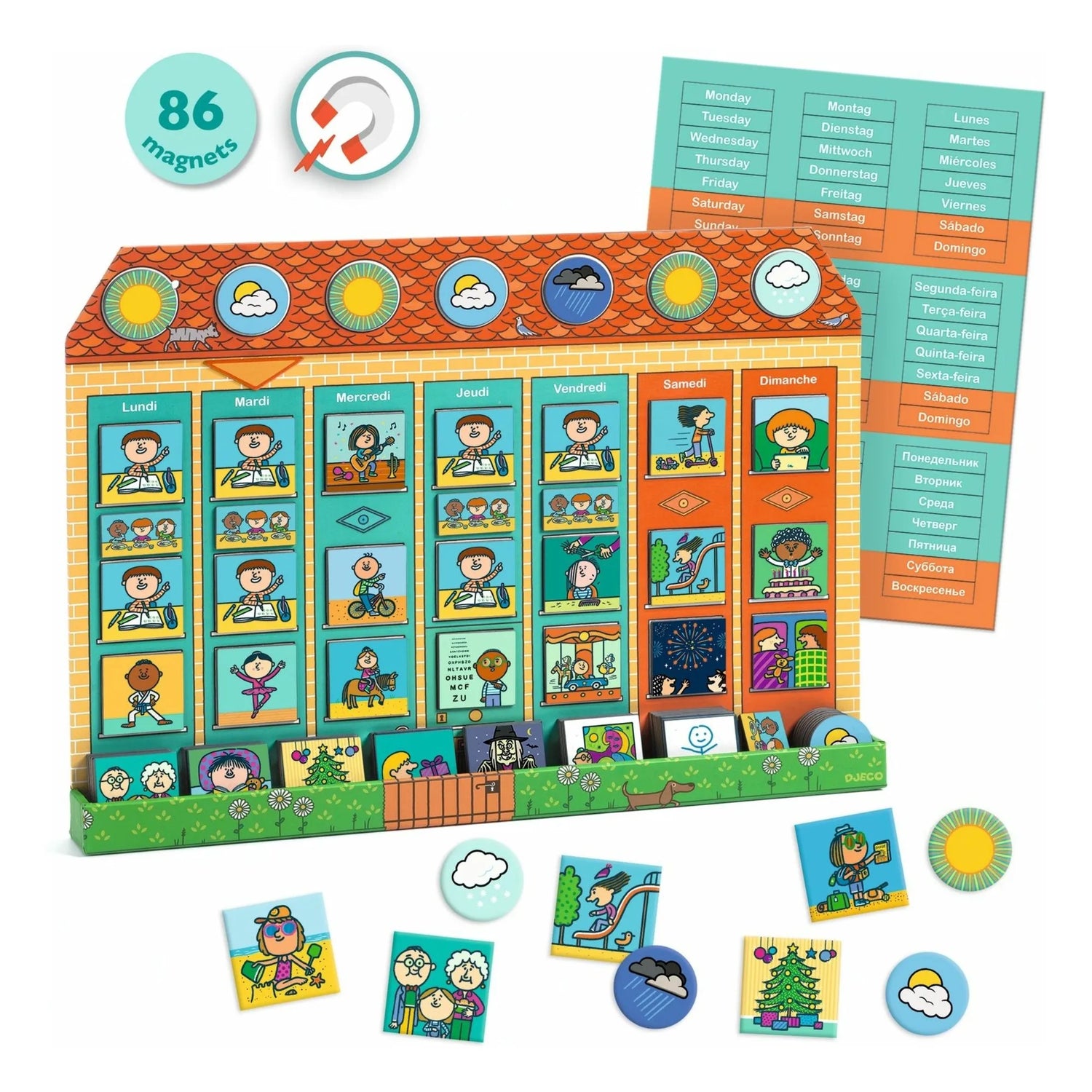 Calendario magnético Montessori - Mi semana (10 lenguajes)