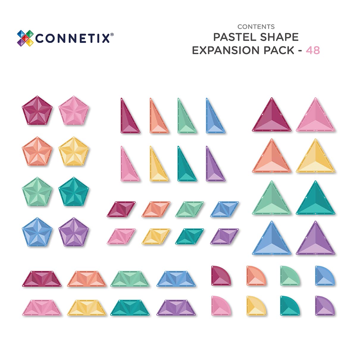 Connetix Bloques magnéticos - Pastel - Formas complementarias - 48 piezas (EXTENSIÓN)