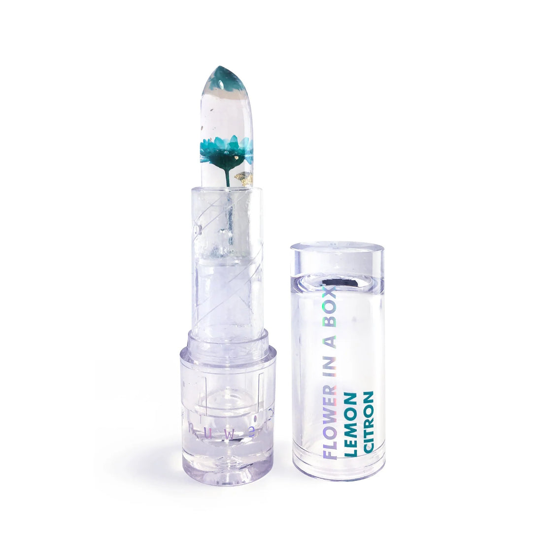 Balsamo labial con flor azul