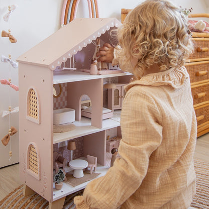 Casita de muñecas de Madera Rosa (+22 accesorios)