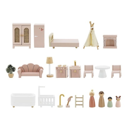 Casita de muñecas de Madera Rosa (+22 accesorios)