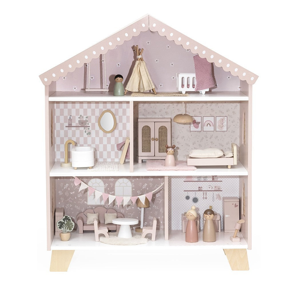 Casita de muñecas de Madera Rosa (+22 accesorios)