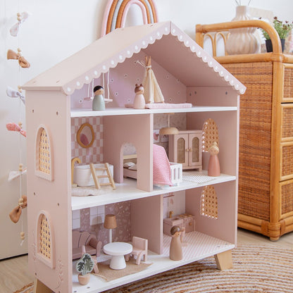 Casita de muñecas de Madera Rosa (+22 accesorios)