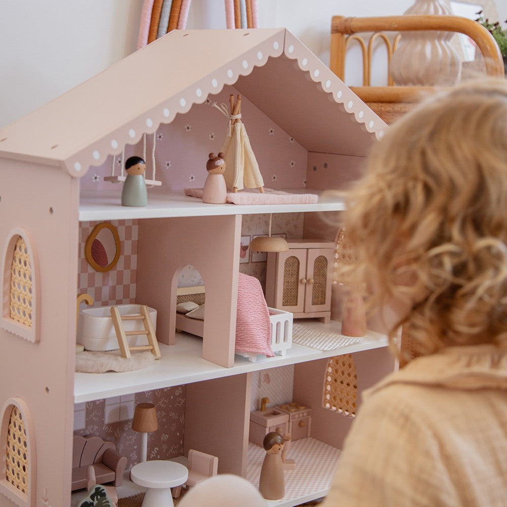 Casita de muñecas de Madera Rosa (+22 accesorios)
