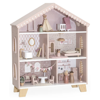 Casita de muñecas de Madera Rosa (+22 accesorios)