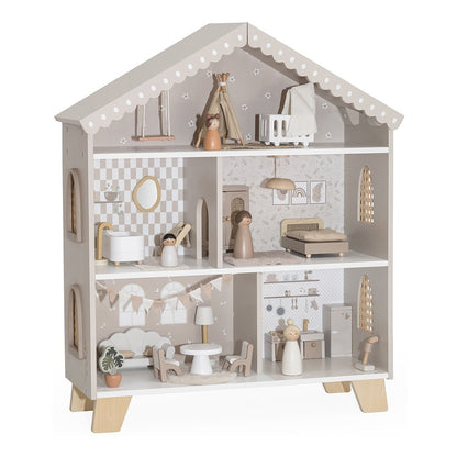 Casita de muñecas de Madera Gris turrón (+22 accesorios)