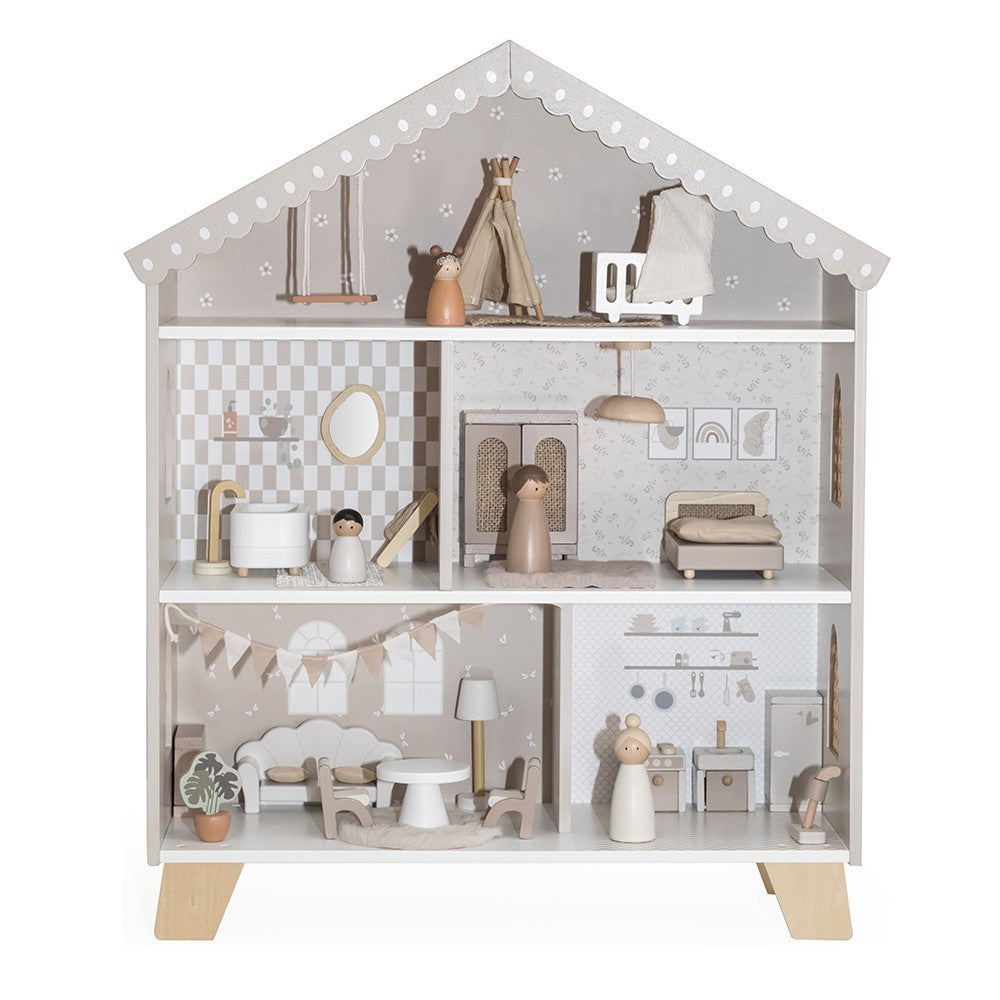 Casita de muñecas de Madera Gris turrón (+22 accesorios)