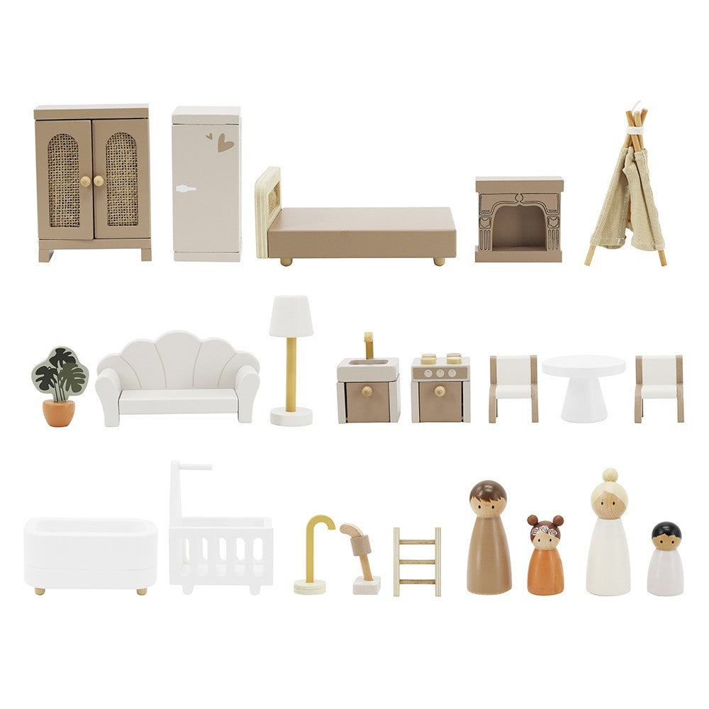 Casita de muñecas de Madera Gris turrón (+22 accesorios)
