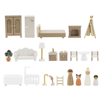 Casita de muñecas de Madera Gris turrón (+22 accesorios)