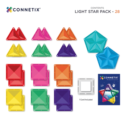 Connetix Bloques magnéticos - Rainbow - Pack Light Star ⭐️¡¡CON LUZ!!!💡 - 28 piezas (EXTENSIÓN)