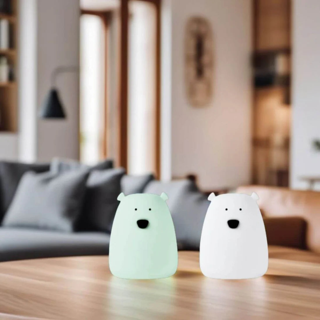 Set de 2 Mini Lámparas - Oso Blanco y Menta