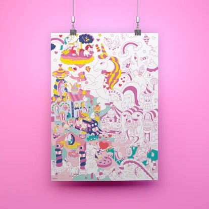 Poster XL para colorear - Fantaía Unicornios - Casa de Fieras